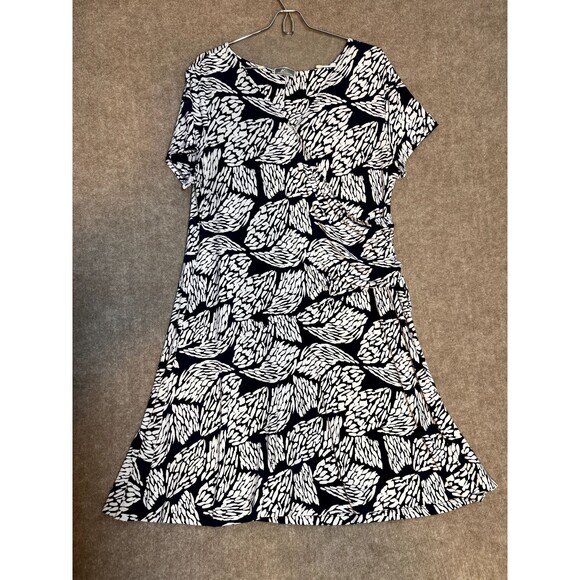 JM Collection‎ xL Navy Abstract Print short sleeve Faux Wrap Midi Dress - Picture 1 of 6